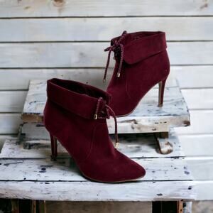 Dolcetta Booties Size 7 M Britton Stiletto Burgundy Red Suede Ankle Tie (Flaws)